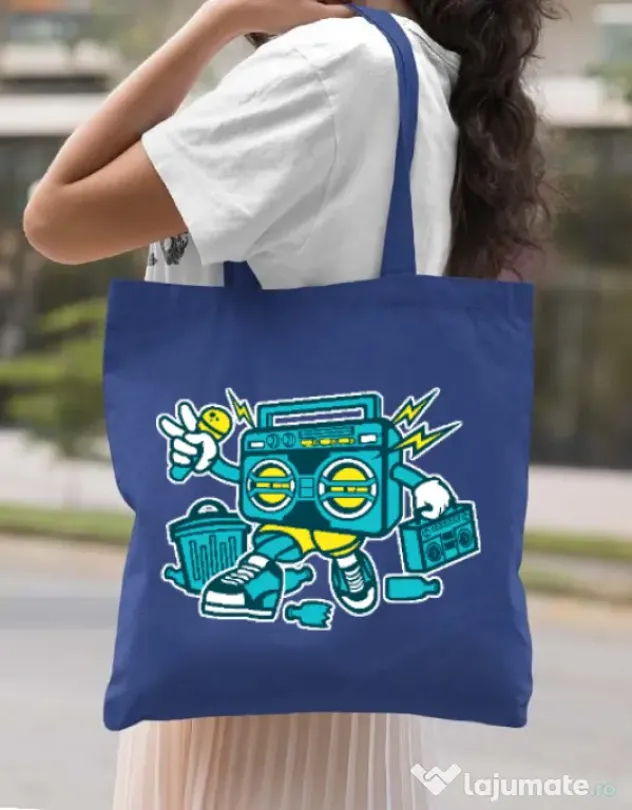 Sacosa din panza Boombox Albastru regal