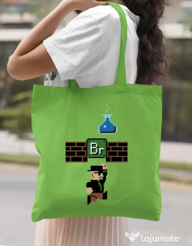 Sacosa din panza Breaking Mario Verde mar