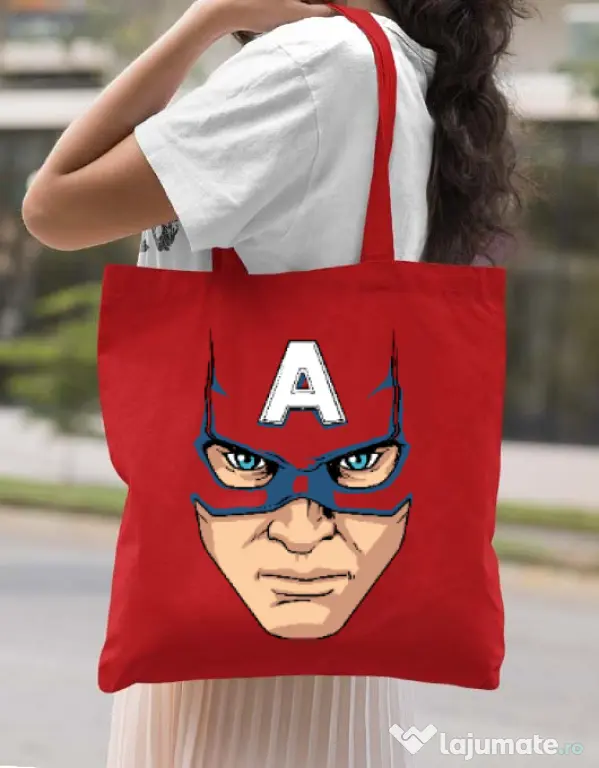 Sacosa din panza Captain America Mask Rosu