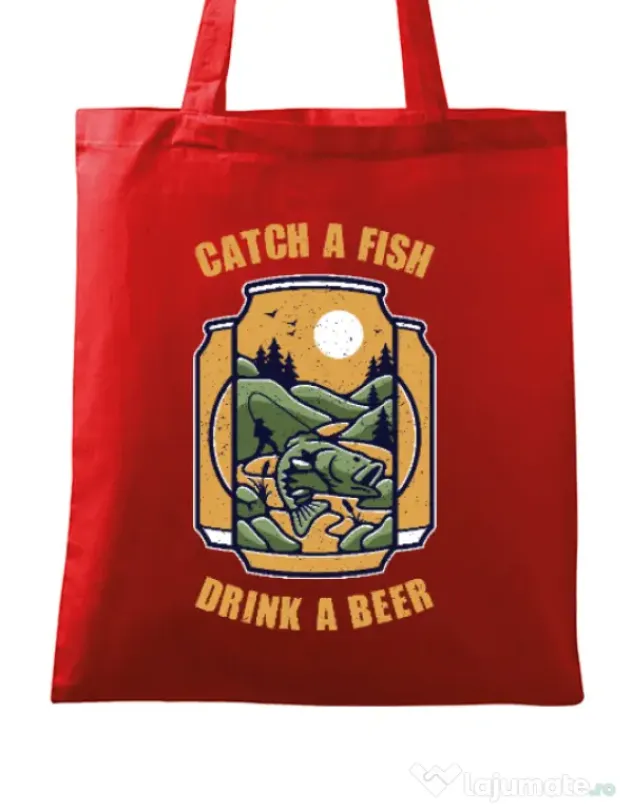 Sacosa din panza Catch a fish Rosu