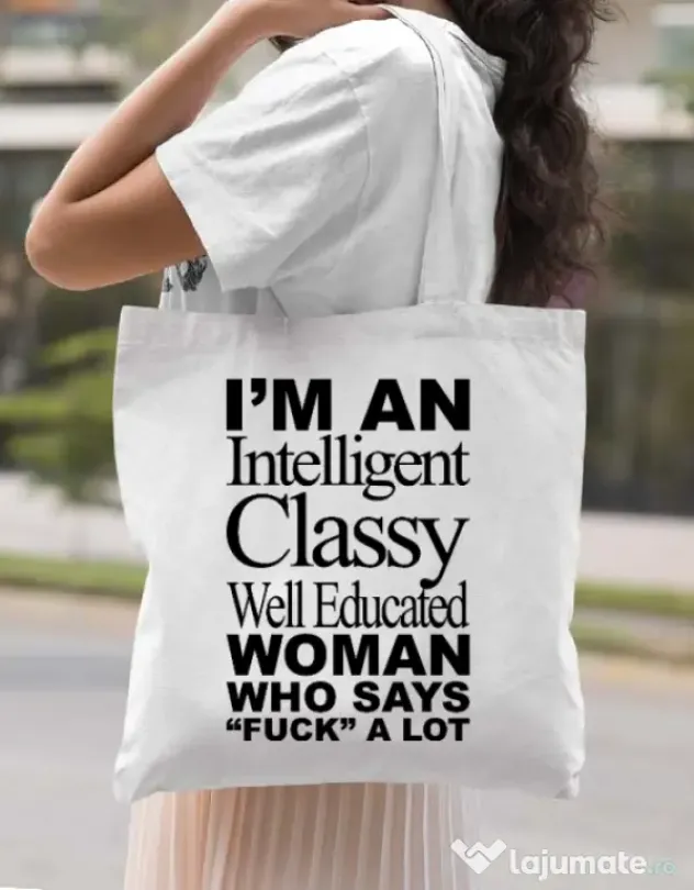 Sacosa din panza Classy Woman Alb