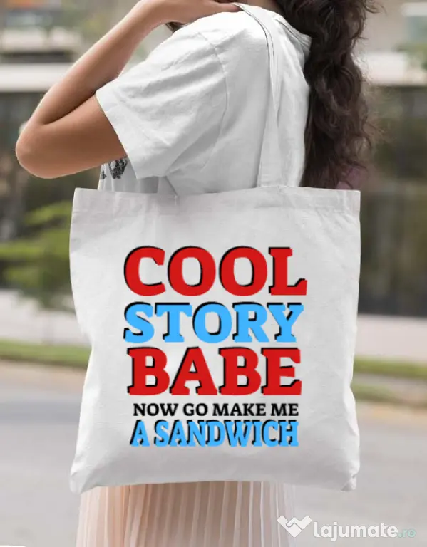 Sacosa din panza Cool story babe Alb