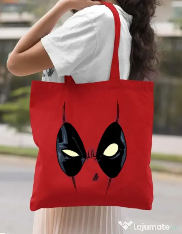Sacosa din panza Deadpool mask Rosu