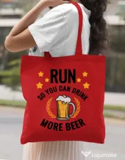 Sacosa din panza Drinking more beer Rosu