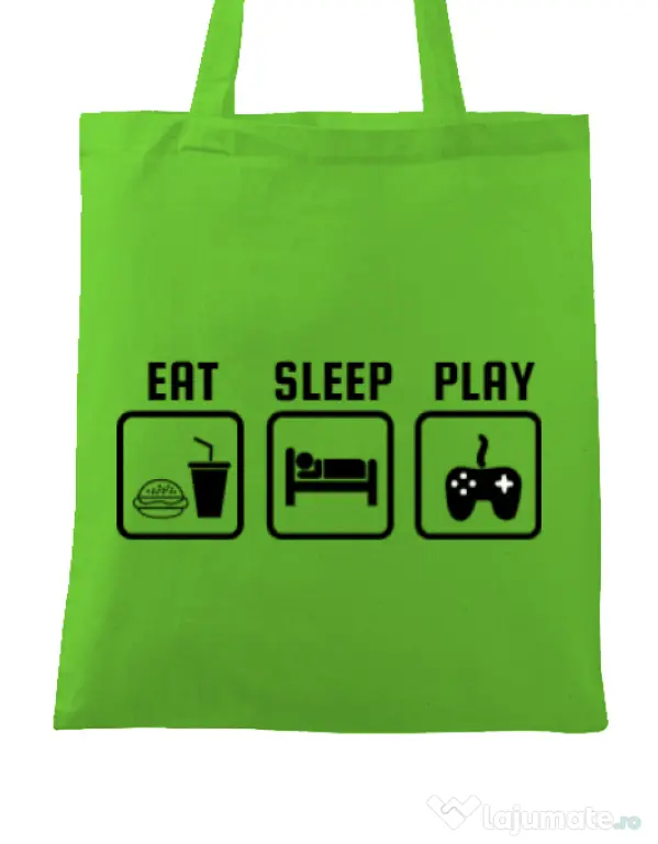 Sacosa din panza Eat sleep play Verde mar