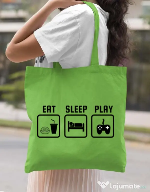 Sacosa din panza Eat sleep play Verde mar