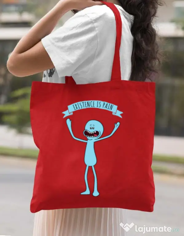Sacosa din panza Existence is pain Rosu