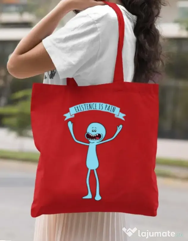 Sacosa din panza Existence is pain Rosu