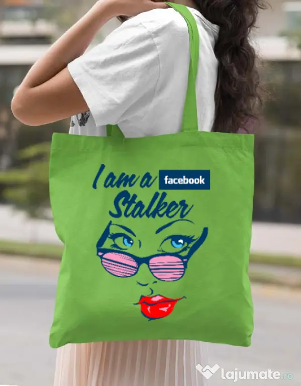 Sacosa din panza Facebook stalker Verde mar
