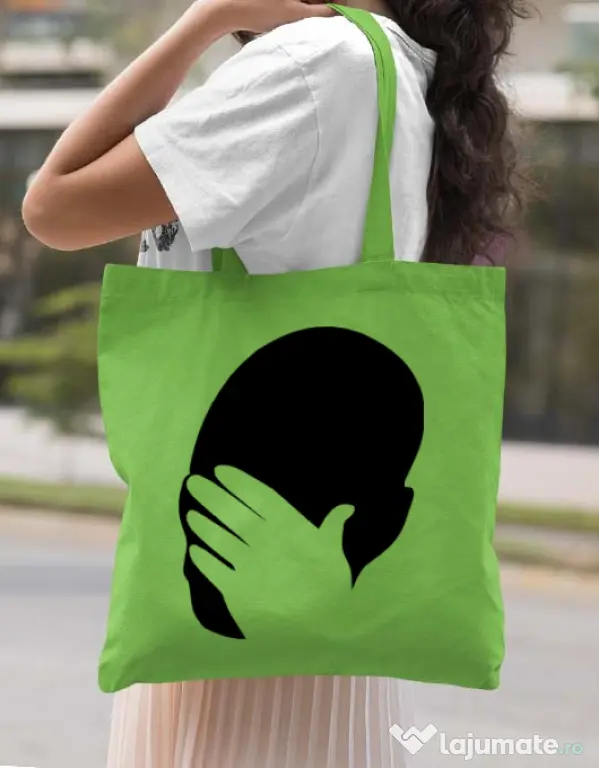 Sacosa din panza Facepalm Verde mar