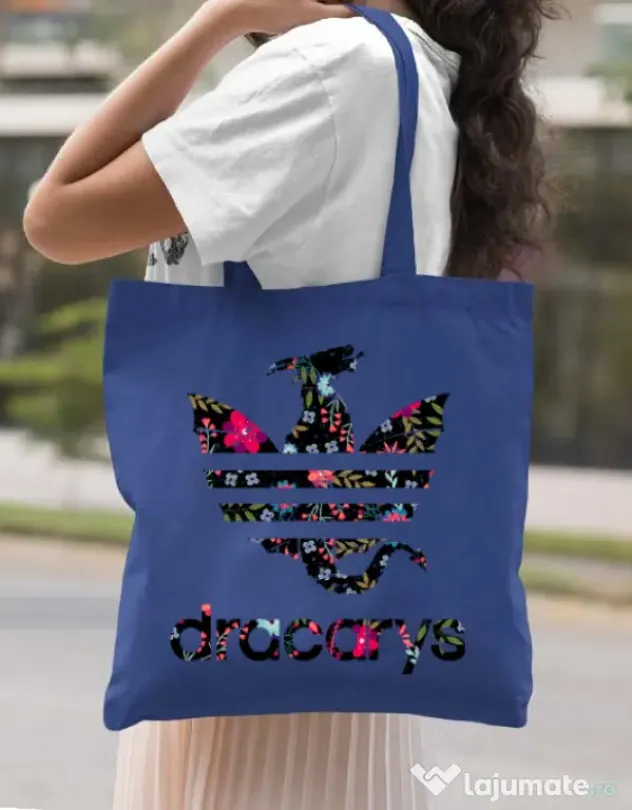 Sacosa din panza Flower dracarys Albastru regal