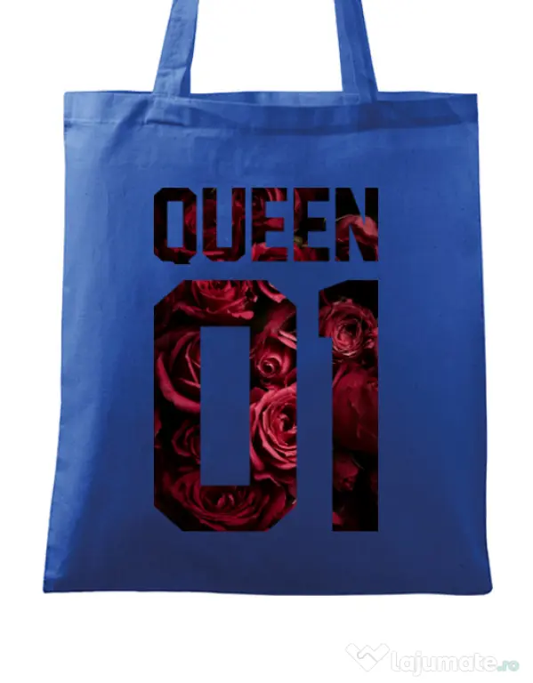 Sacosa din panza Flower queen Albastru regal