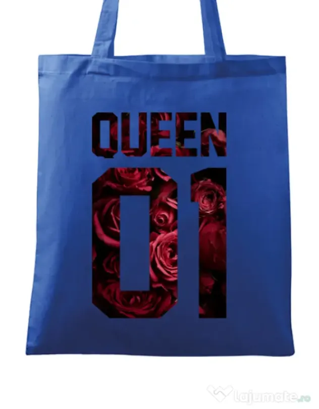 Sacosa din panza Flower queen Albastru regal