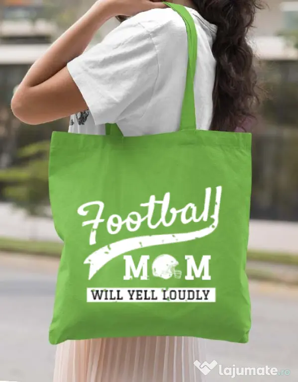 Sacosa din panza Football mom Verde mar