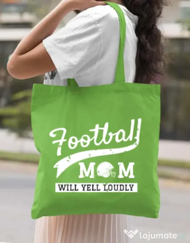Sacosa din panza Football mom Verde mar