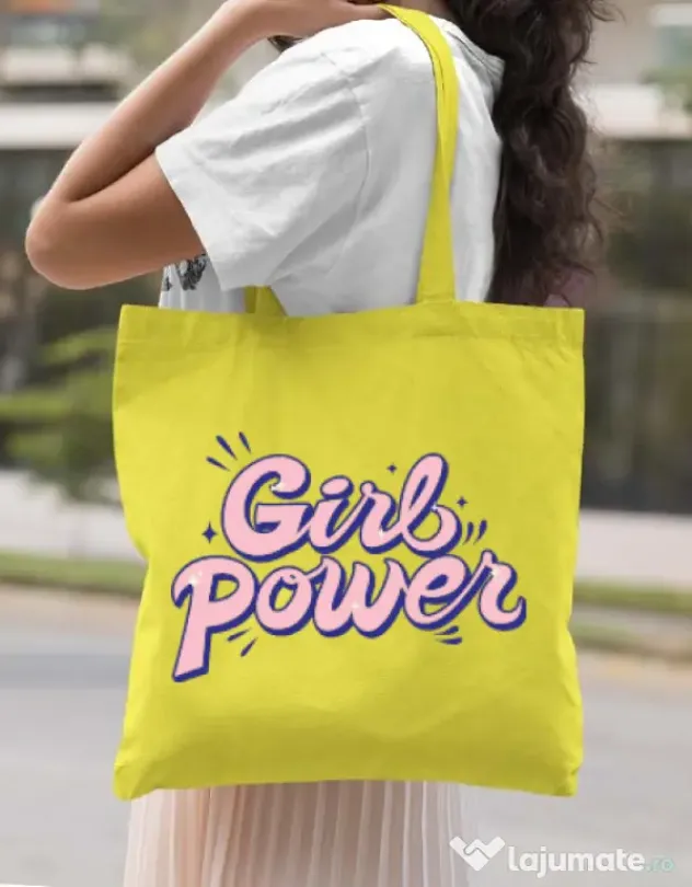 Sacosa din panza Girl power Galben