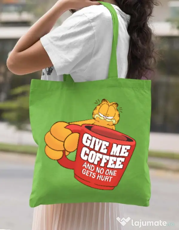 Sacosa din panza Give me coffee Verde mar