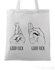 Sacosa din panza Good luck Alb