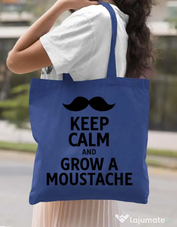 Sacosa din panza Grow a moustache Albastru regal