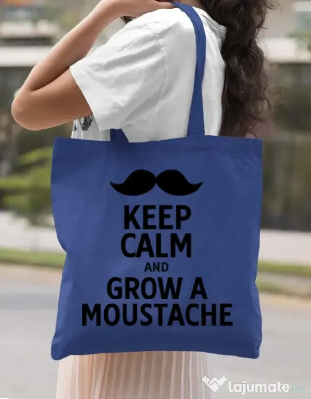 Sacosa din panza Grow a moustache Albastru regal