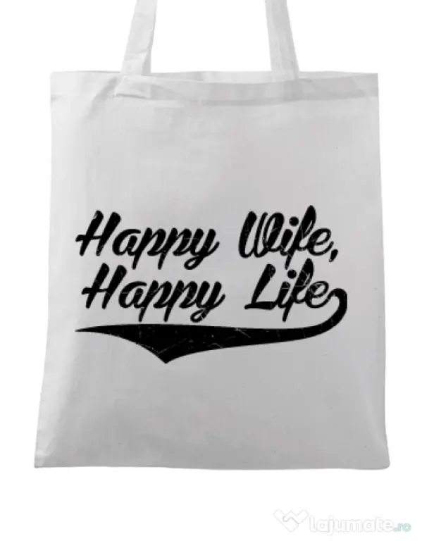 Sacosa din panza Happy life Alb