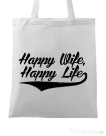 Sacosa din panza Happy life Alb