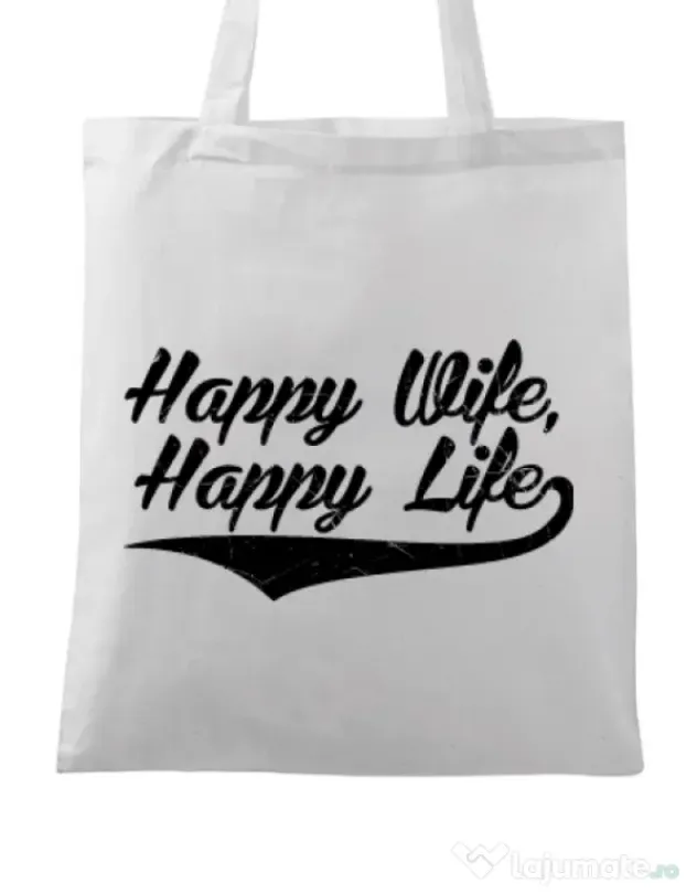 Sacosa din panza Happy life Alb
