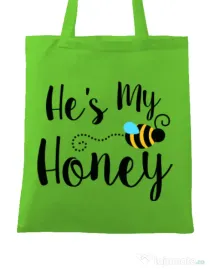 Sacosa din panza He is my honey Verde mar