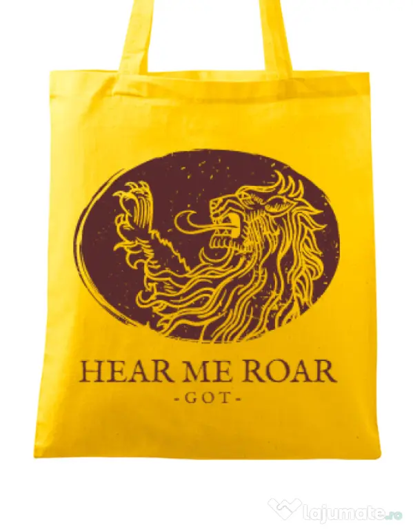 Sacosa din panza Hear me roar Galben