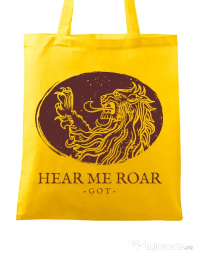 Sacosa din panza Hear me roar Galben