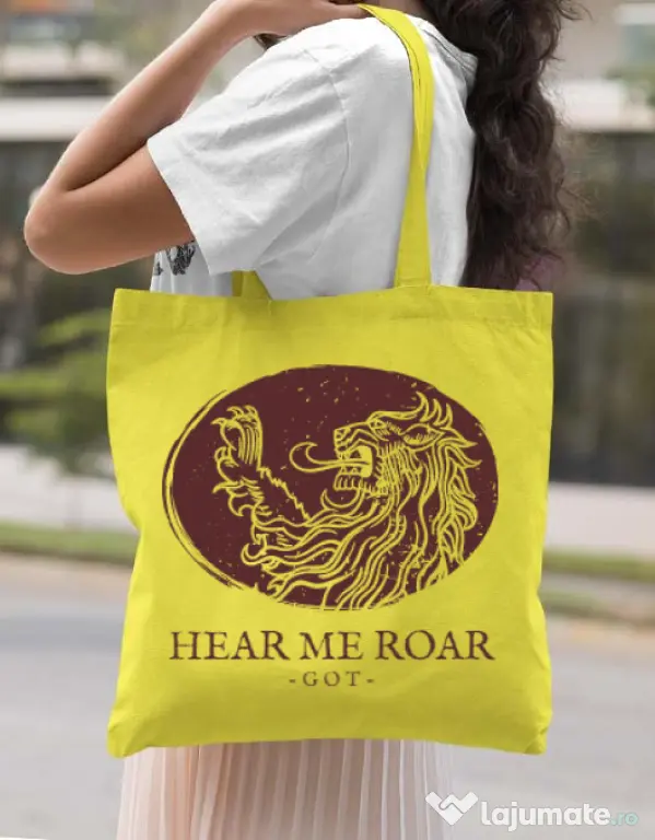 Sacosa din panza Hear me roar Galben