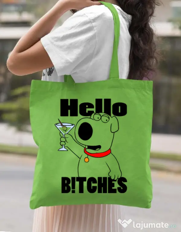 Sacosa din panza Hello bitches Verde mar