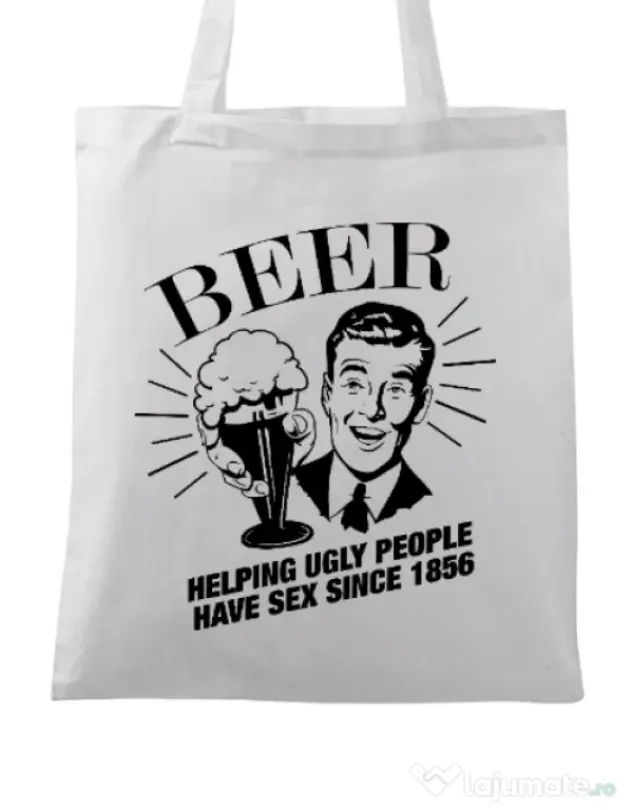 Sacosa din panza Helping beer Alb