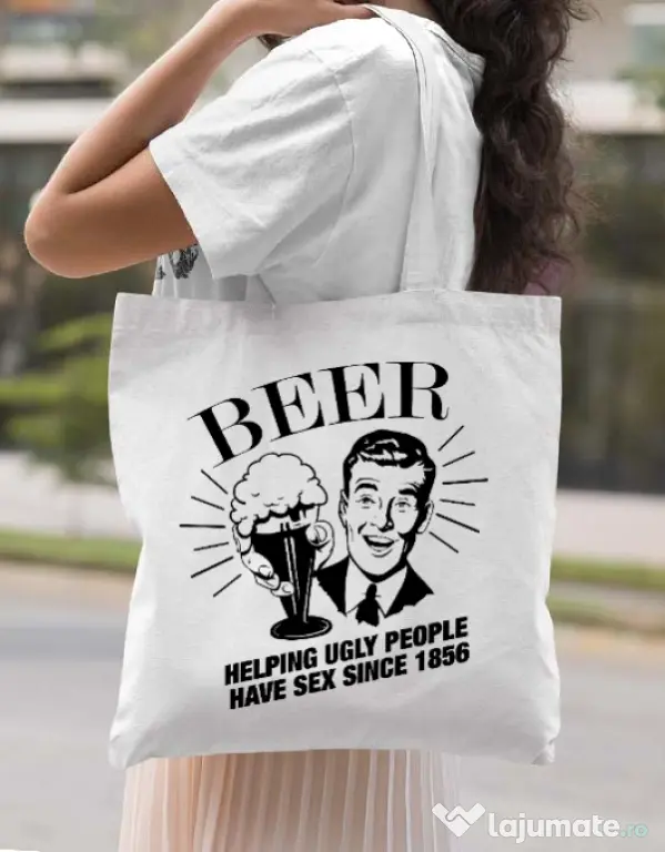Sacosa din panza Helping beer Alb