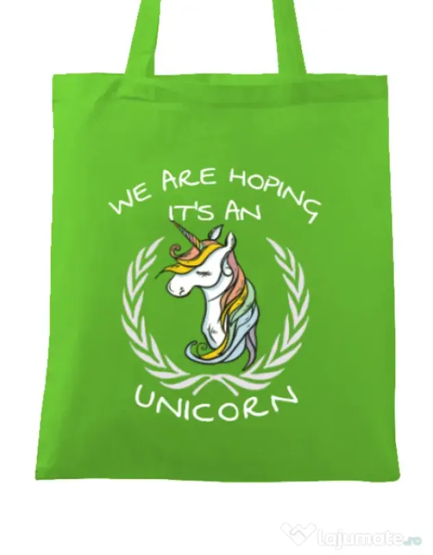Sacosa din panza Hoping for an unicorn Verde mar
