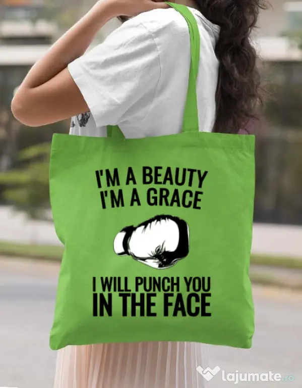 Sacosa din panza I am a grace Verde mar