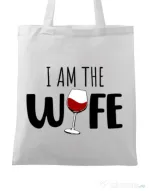 Sacosa din panza I am the wife Alb