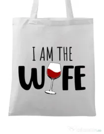 Sacosa din panza I am the wife Alb