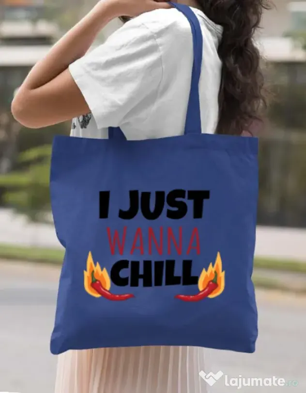 Sacosa din panza I just wanna chill Albastru regal