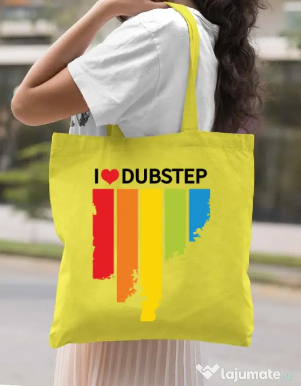 Sacosa din panza I love dubstep Galben