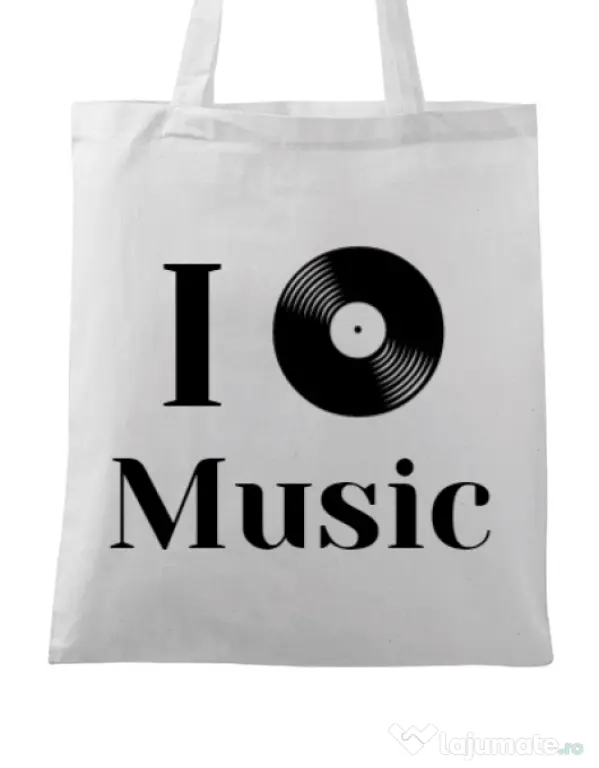 Sacosa din panza I love music Alb