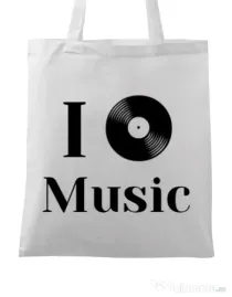 Sacosa din panza I love music Alb