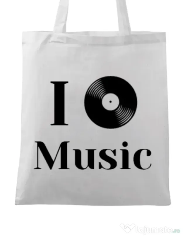 Sacosa din panza I love music Alb