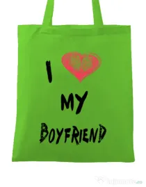 Sacosa din panza I love my boyfriend Verde mar