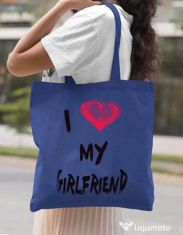 Sacosa din panza I love my girlfriend Albastru regal