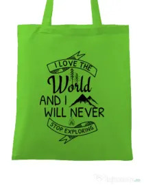 Sacosa din panza I love the world Verde mar