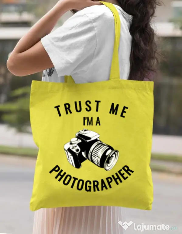 Sacosa din panza I’m a photographer Galben