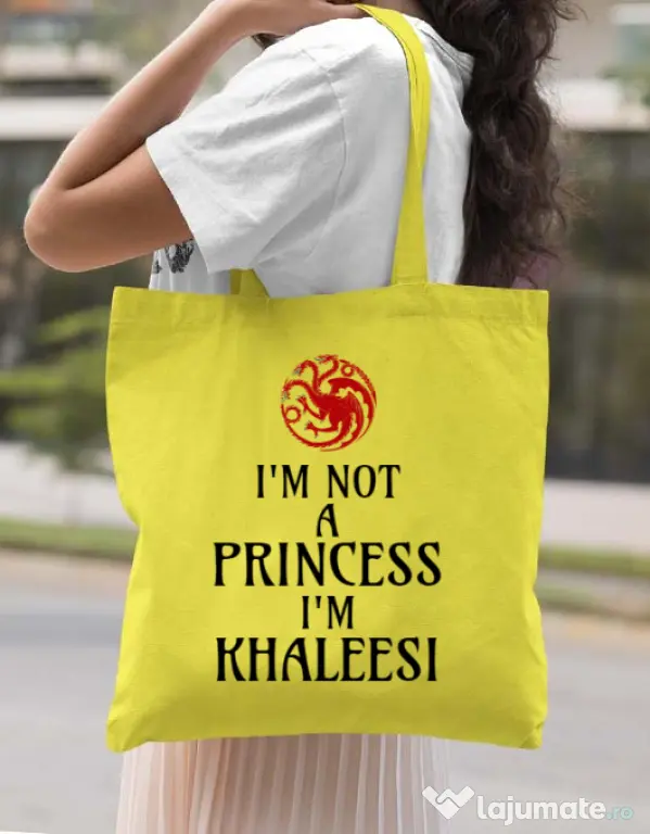 Sacosa din panza I'm Khaleesi Galben