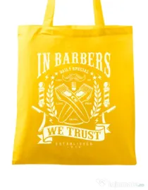 Sacosa din panza In Barbers We Trust Galben
