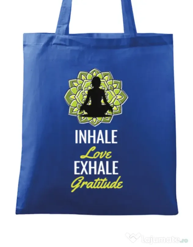 Sacosa din panza Inhale love Albastru regal